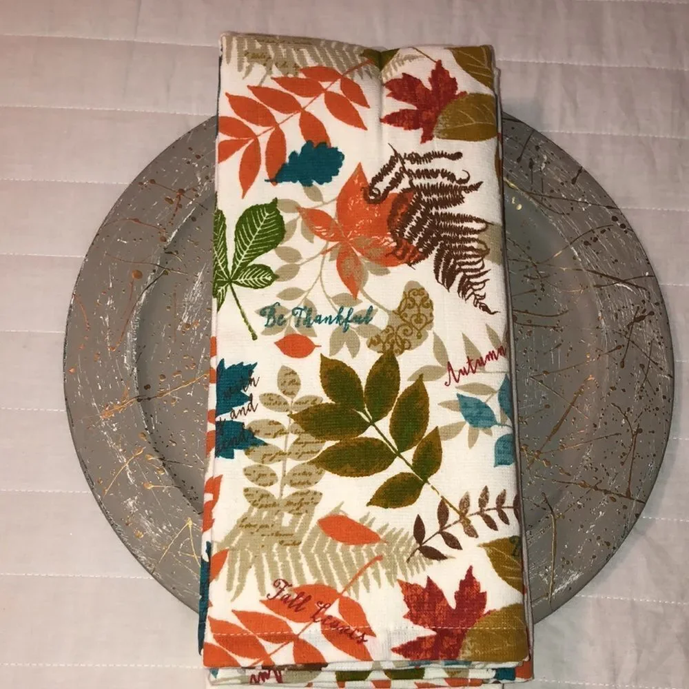 Shabby Chic Set of 3 Fall Harvest Cotton Kitchen Towels